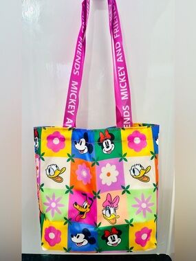 Mickey & Friends Multicolor Floral Canvas Tote - Pink Handles ( impermeable )